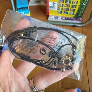 Black Cord Bracelet with Gold Accents Moon and Sun ☀️